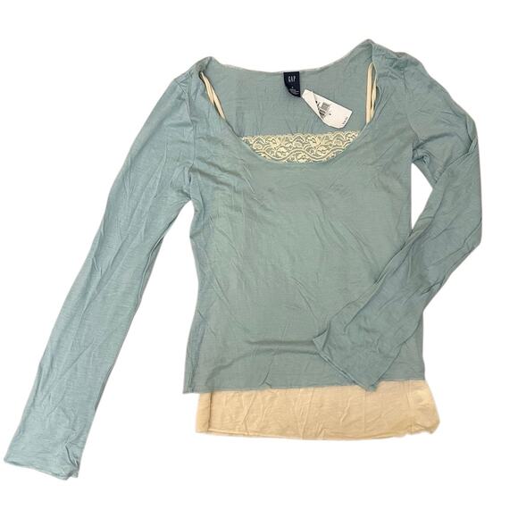 Vintage Gap Y2K Lace Tank Layered Long Sleeve Top Size Small Teal Two Piece - Picture 1 of 15